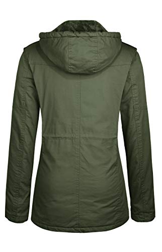 Wantdo Abrigo Cálido Invierno Chaqueta Acolchada a Prueba de Viento Chaqueta Longitud Media Ajustado Abrigo Delgado con Cinturón Mujeres Verde Militar XX-Large