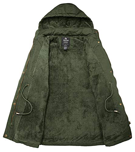 Wantdo Abrigo Cálido Invierno Chaqueta Acolchada a Prueba de Viento Chaqueta Longitud Media Ajustado Abrigo Delgado con Cinturón Mujeres Verde Militar XX-Large