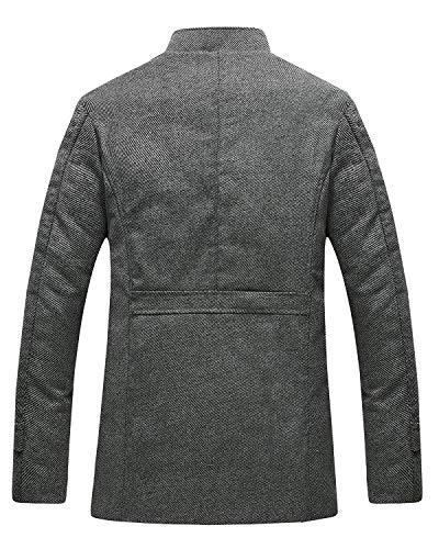 Wantdo Abrigo Grueso de Invierno para Hombre Mezcla de Lana Cuello Alto Chaquetas Charreteras Abrigos Multibolsillos Chaqueta con Botones y Cremallera Frontal Completa Antiviento Hombres Gris XXL