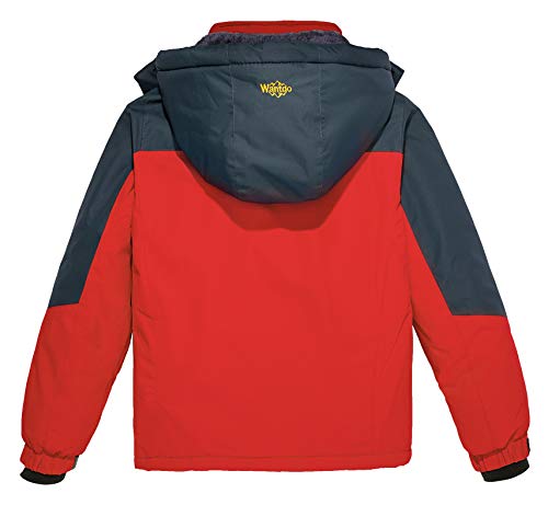 Wantdo Chaqueta de Esquí Impermeable Montaña Abrigo Windbreaker Paño Grueso Suave Parka Resistente al Agua para Acampar Viajar Chaqueta de Bolsillos Múltiples Cremallera para Niño Rojo 140-146