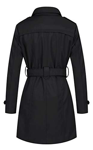 Wantdo Gabardina de Doble Botonadura con Cinturón para Mujer Abrigos con Cierre de Botones Antiviento Charreteras de Hombro Chaquetas de Corte Entallado Mujer Negro Small