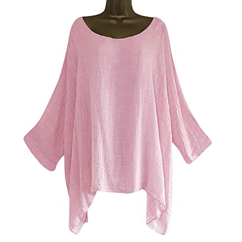 WARMWORD Camiseta Larga Mujer Manga Talla Extra Suelto Algodón Lino Color sólido Tops Blusa Sexy Manga Larga Camisa Suelta Tops Mujer Fiesta Elegante Camisetas Manga Larga Mujer Originales