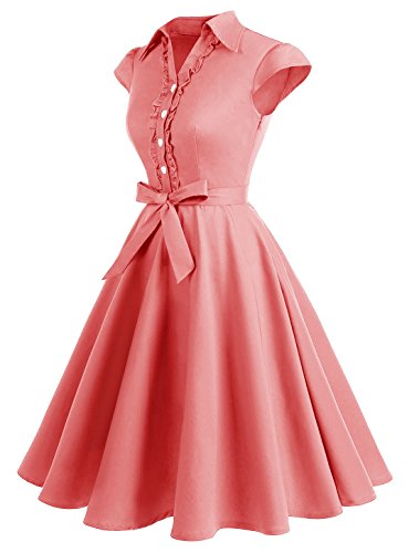 Wedtrend Vestido Vintage Escote V 1950s Cóctel Rockabilly Mujer Vestido Fiesta WTP10007CoralXS