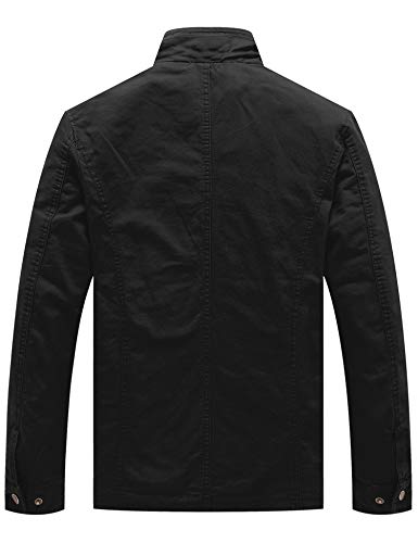 WenVen Chaqueta Clásica al Aire Libre Chaqueta de Algodón Casual Chaqueta Tres Cuartos Multibolsillos Chaqueta de Aviador Invierno Hombres Negro Small