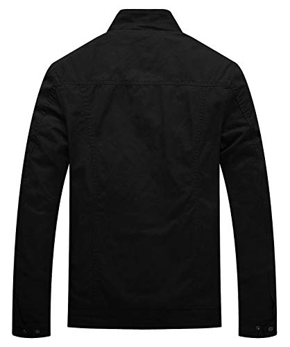 WenVen Chaqueta de Algodón Casual Chaqueta Tres Cuartos Multibolsillos Chaqueta Informal Elegante Chaqueta Fina Joven Hombre Negro Small