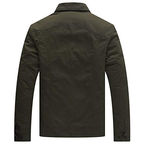 WenVen Chaqueta de Aviador Invierno Chaqueta Fina Joven Otoño Cuello Solapa Chaqueta Tres Cuartos Cazadora Ligera Entretiempo Hombre Verde Militar Medium