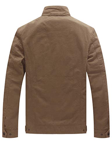 WenVen Chaqueta Militar Otoño Cazadora Ligera Entretiempo Chaqueta Casual Cuello Alto Sahariana Chaqueta Informal con Botón Hombres Caqui Small