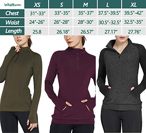 Westkun Camiseta de Manga Larga para Mujer Sudadera de Half Zip Deporte Chaqueta Yoga Casual Corriendo Pull-Over Tops con Agujeros para los Pulgares(Gris,XL)