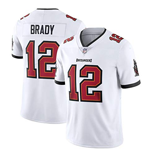 WFGY Camiseta NFL Pirates 12# Brady Buccaneers para Hombre, Versión Bordada 100% Poliéster Transpirable Y Que Absorbe El Sudor, Honor hasta El Final,Blanco,L