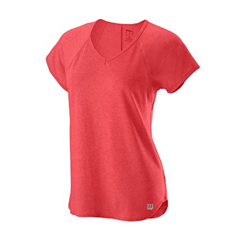 Wilson Mujer, W TRAINING V-NECK TEE, Camiseta de tenis cuello en V, Poliéster/Nailon, Rojo (Cayenne), Talla S, WRA775905