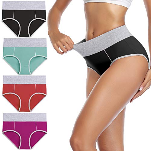 wirarpa Bragas Mujer Slip Cintura Alta Algodón Braguitas 4 Pack Tamaño XXXL