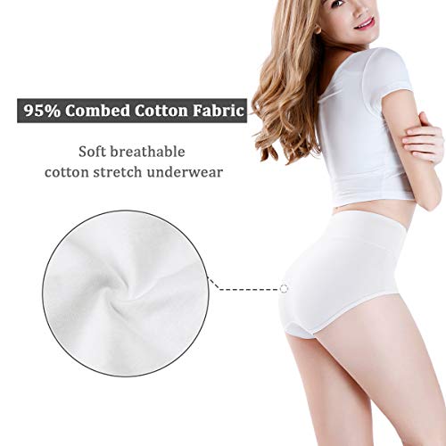 wirarpa Braguitas Culotte Algodón para Mujer Bragas de Cintura Alta Cómodo Blanco Pack de 4 Talla M