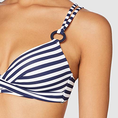 Women'secret, Parte Superior de bikini con foam y anillas, con abrochado trasero para Mujer, Multicolor (Blanco/Azul), 95B