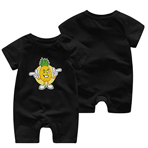 WoodWorths Bonito mono de manga corta con patrón de piña recién nacida para niños y niñas (6 meses, negro)