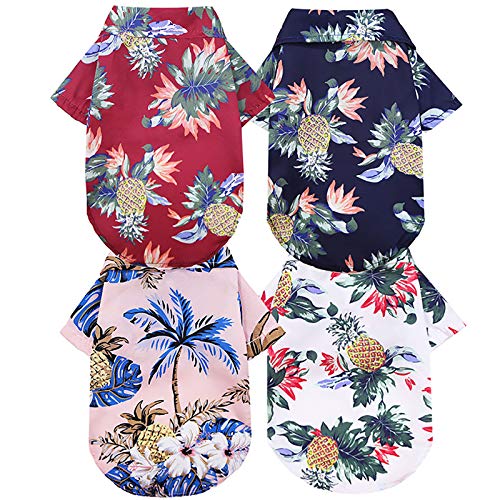 Wuke tree Camisas para mascotas con estampado hawaiano para perro, ropa transpirable para mascotas, piña, camiseta de verano para mascotas medianas, grandes, perros, gatos (M,rojo)