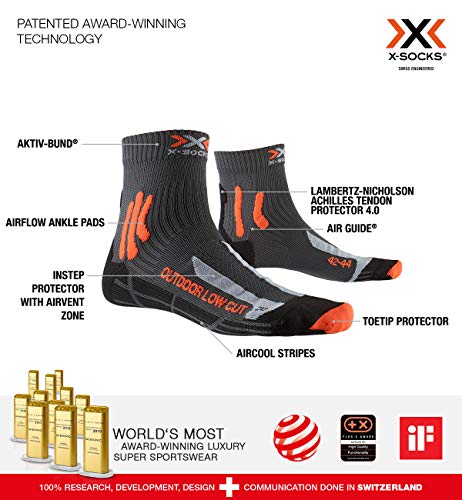 X-Socks Trek Outdoor Low Cut Men Socks Calcetines De Senderismo Trekking Hombre Mujer Socks Calcetines, Hombre, Anthracite / Orange, 42/44