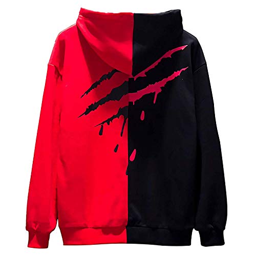 XIAOYAO Hombre Sudadera con Capucha Deportiva Manga Larga Hoodie Casual Camisa de Entrenamiento (M, Rojo Negro 2)