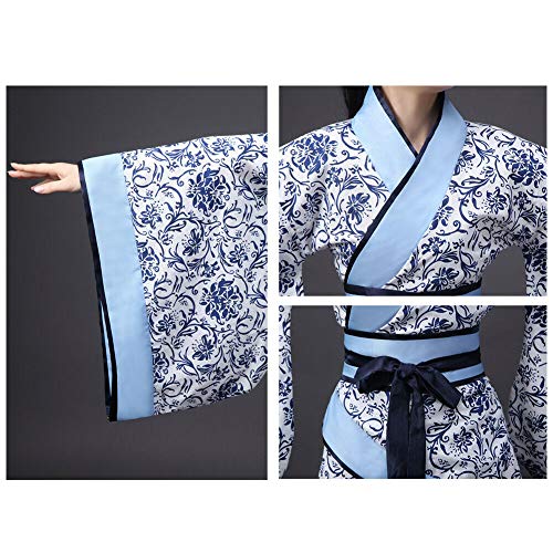 Xingsiyue Chino Antiguo Tradicional Hanfu Disfraz Etapa de Rendimiento Traje de Tang Vestido de Baile para Mujer (Azul Negro,54)