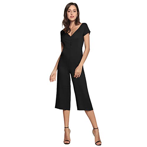 Xinwcang Mujer Monos Jumpsuits de Escotado Playsuit Casual Mono en Cintura Alta Elegante de Fiesta de Noche Negro S