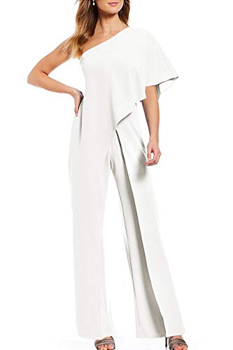 YACUN Mono Largo Mujer Fiesta Verano de un Hombro sin Mangas Pantalones Largos Pierna Ancha Cintura Alta Causal Elegante Blanco XL