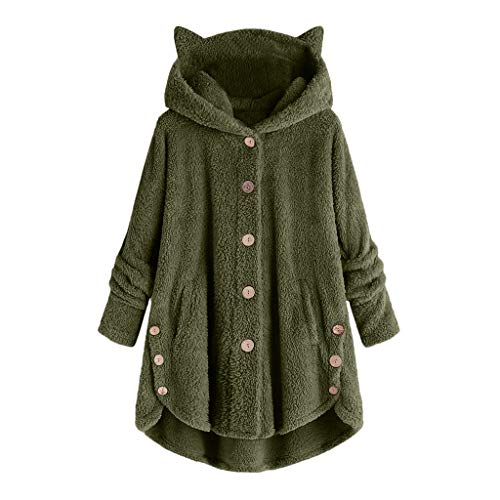 YANFANG Abrigo para Mujer Chaqueta Abrigo cálido Caliente y Esponjoso Flannel Tipo Manta Talla Grande de Invierno con Bolsillo con Capucha de Felpa (Green21, L)