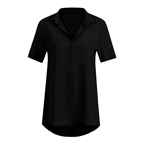 YANFANG Camiseta sólida Oficina para Mujer,Blusa de Manga Corta Lisa Top,de Moda Primavera Otoño Elegant Color Sólido Camisa Sudadera Casual Cuello Redondo Top Túnica Tops,Black,3XL