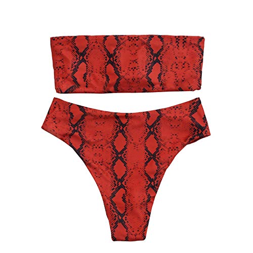 YANFANG Conjunto de Bikini de Pierna de Corte Alto con Estampado de Rayas Sexy para Mujer, Traje de baño de Dos Piezas,Tops de Bikini Trajes de Baño Tanga Triángulo Suave Acolchado,Red,S