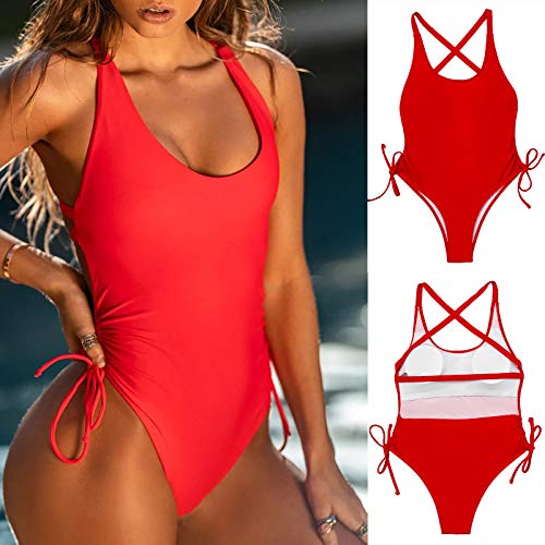 YANFANG Nuevo Traje de baño Atractivo del O-Cuello del Bikini de una Pieza del Color sólido con Tirantes de Las Mujeres,Bikini Acolchado con Tirantes Bikini Tanga Brasileño