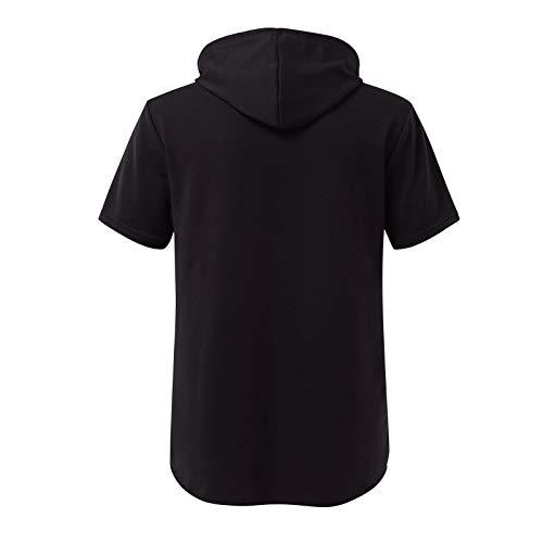 YANFANG Sudadera con Capucha Informal Estampado Cruzado De Manga Corta para Hombre Gym Fitness Blusa,Camiseta Deporte,Camisetas Algodon,Camisetas Originales,Negro,M