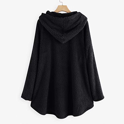 YANFANG Sudadera con Capucha para Mujer Abrigo Chaqueta Caliente y Esponjoso Flannel Tipo Manta Mujeres Fleece Bordado Oreja de Gato Tallas grandesBolsillo Superior Suéter Blusa