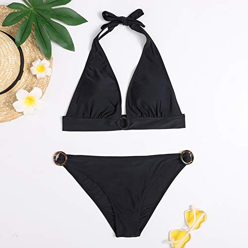 YANFANG Traje de baño de una Pieza con Estampado de Rayas Sexy para Mujer, Bikini, Ropa de Playa para Nadar,Bikinis Sujetador Push-up Sexy Traje de Baño BañAdores Ropa de Playa,Black,L