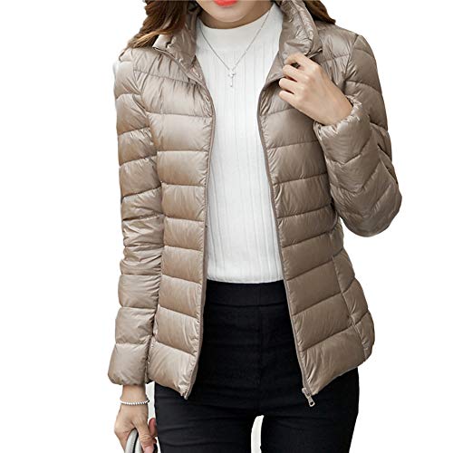 YAOTT Chaqueta Acolchada De Plumas Abrigo Parka para Mujer Ligero Cremallera Abrigo Cortas Caqui S