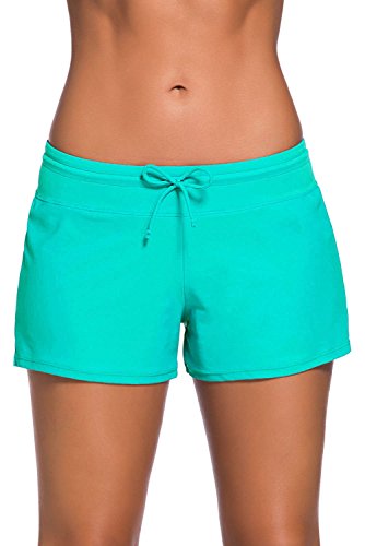 Yavero Shorts de Baño Mujer Bañador Short Deportes Acuáticos Secado Rápido Shorts para Nadar de Mujer Corto con Cordón Ajustables Verde L