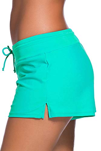 Yavero Shorts de Baño Mujer Bañador Short Deportes Acuáticos Secado Rápido Shorts para Nadar de Mujer Corto con Cordón Ajustables Verde L