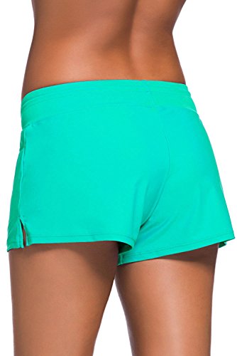 Yavero Shorts de Baño Mujer Bañador Short Deportes Acuáticos Secado Rápido Shorts para Nadar de Mujer Corto con Cordón Ajustables Verde XL