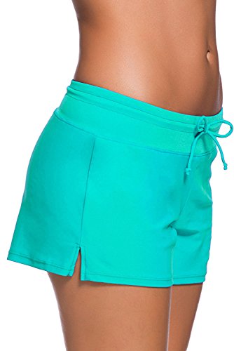 Yavero Shorts de Baño Mujer Bañador Short Deportes Acuáticos Secado Rápido Shorts para Nadar de Mujer Corto con Cordón Ajustables Verde XL