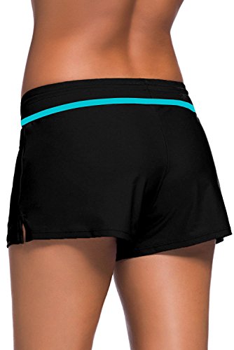 Yavero Shorts de Baño Mujer Bañador Short Deportes Acuáticos Shorts de Natación Secado Rápido Bermudas de Baño Mujer Cortos con Cordón Ajustables Azul Negro XL