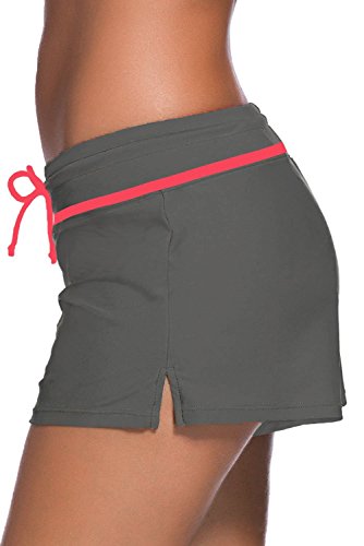 Yavero Shorts de Baño Mujer Bañador Short Deportes Acuáticos Shorts de Natación Secado Rápido Bermudas de Baño Mujer Cortos con Cordón Ajustables Gris Rose S