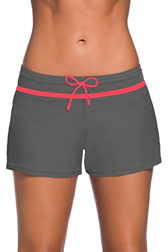 Yavero Shorts de Baño Mujer Bañador Short Deportes Acuáticos Shorts de Natación Secado Rápido Bermudas de Baño Mujer Cortos con Cordón Ajustables Gris Rose S