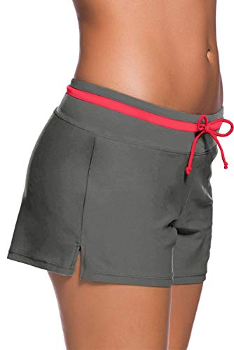 Yavero Shorts de Baño Mujer Bañador Short Deportes Acuáticos Shorts de Natación Secado Rápido Bermudas de Baño Mujer Cortos con Cordón Ajustables Gris Rose S