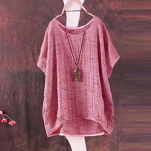 YEBIRAL Mujeres Casual Tallas Grandes Camiseta Camisa Manga Corta Suelto Casual Redondo Cuello Color Sólido Túnica Tops de Verano Blusas(5XL,Rojo)