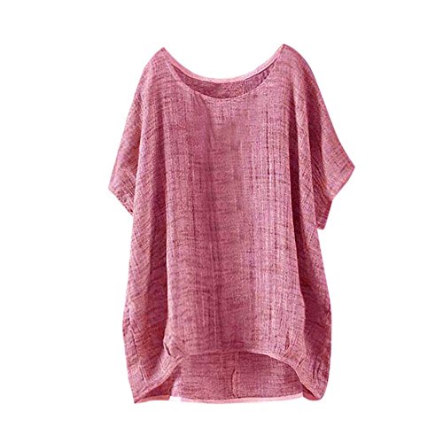 YEBIRAL Mujeres Casual Tallas Grandes Camiseta Camisa Manga Corta Suelto Casual Redondo Cuello Color Sólido Túnica Tops de Verano Blusas(5XL,Rojo)