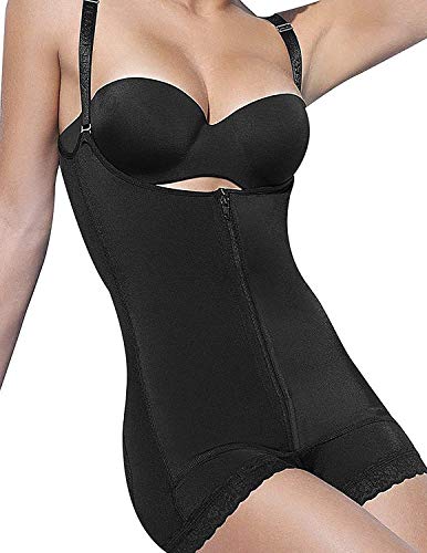 YIANNA Mujer Body Reductor Busto Abierto Corsé sin Costuras Faja Reductora Modeladora Negro Shapewear Adelgazante Negro,7102 Size 3XL