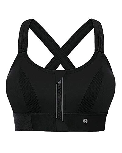 YIANNA Sujetador Deportivo Mujer con Relleno Cierre Frontal Tallas Grandes Alto Impacto sin Aros Yoga Sports Bra Negro, YA151 Size 4XL