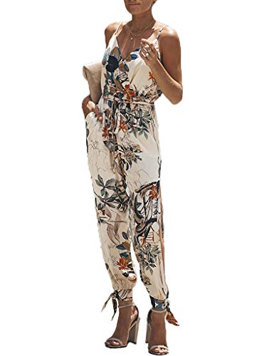 Yiarnme Mujer Mono Largo Casual Elegante Manga Larga Jumpsuits Playsuit de Fiesta de Noche Monos Beige L