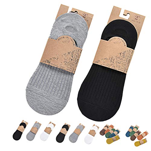 YILONG 5 Pares/Set Mujeres de los Hombres escotados de Calcetines de algodón a Rayas Antideslizante Resistente al Deslizamiento en Barco Calcetines Invisibles