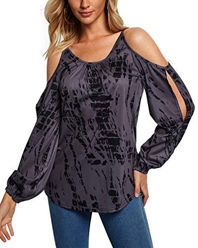 YOINS Camiseta Mujer Elegante de Manga Larga Camisa de Hombro Frío Blusa Casual Fiesta Tops Morado XL