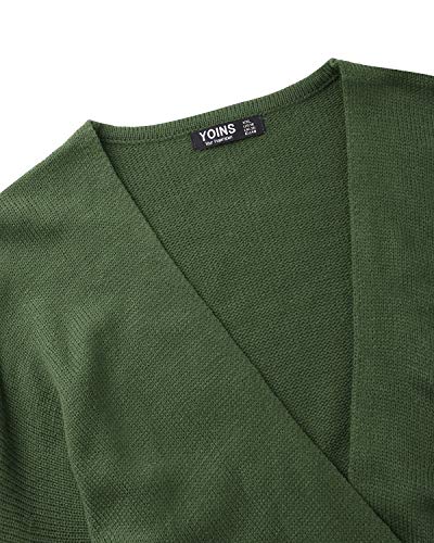 YOINS Jersey Punto Mujer Invierno Suéter Cuello en V Jerséis Manga Larga Camiseta Basico Suelto Cruzado Jerseys Camisa Tops Pull-Over Suéter Mujer Primavera Otoño Verde Oscuro-Nuevo M