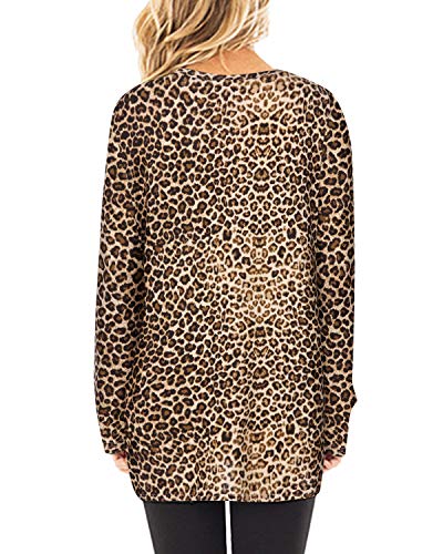 YOINS Playeras Sueltas de Manga Larga con Cuello Redondo Estampado para Mujer con Blusa de diseño Frontal Cruzado Leopard-Khaki 48