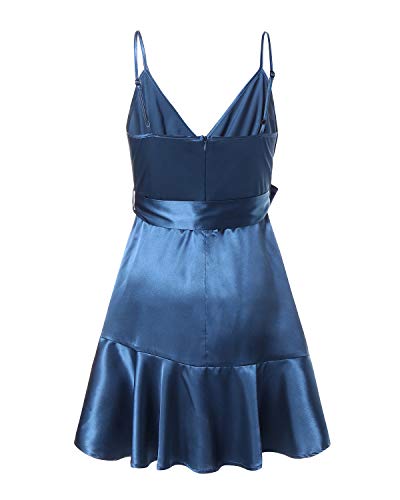 YOINS Vestido de mujer sexy para fiestas, monocolor, vestido de verano, vestido de novia, vestido rockabilly con cuello de pico Azul llamativo S